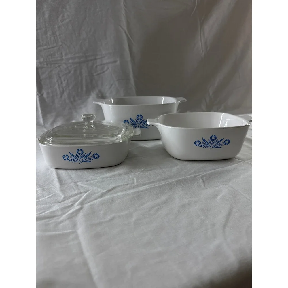 Vintage Corning Ware Blue Cornflower Casserole Dish Set P-1.5-B P-1.75-B 3pc Lid